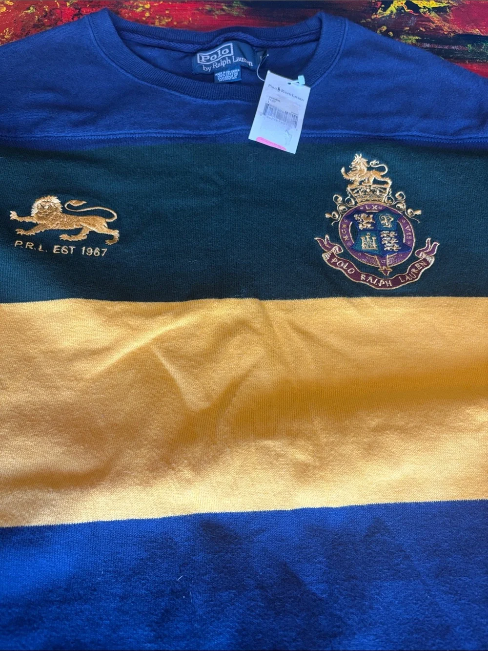 Ralph Lauren Polo Rugby Long-Sleeve Stripe Crewneck - Navy, Green, Yellow - Picture 12 of 12